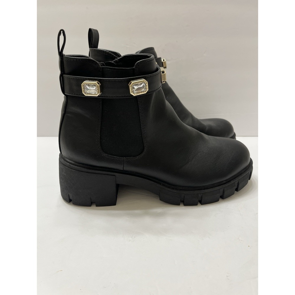 Madden NYC Chunky Platform Boots Rhinestone Chain Black Side Zip Women's 10
